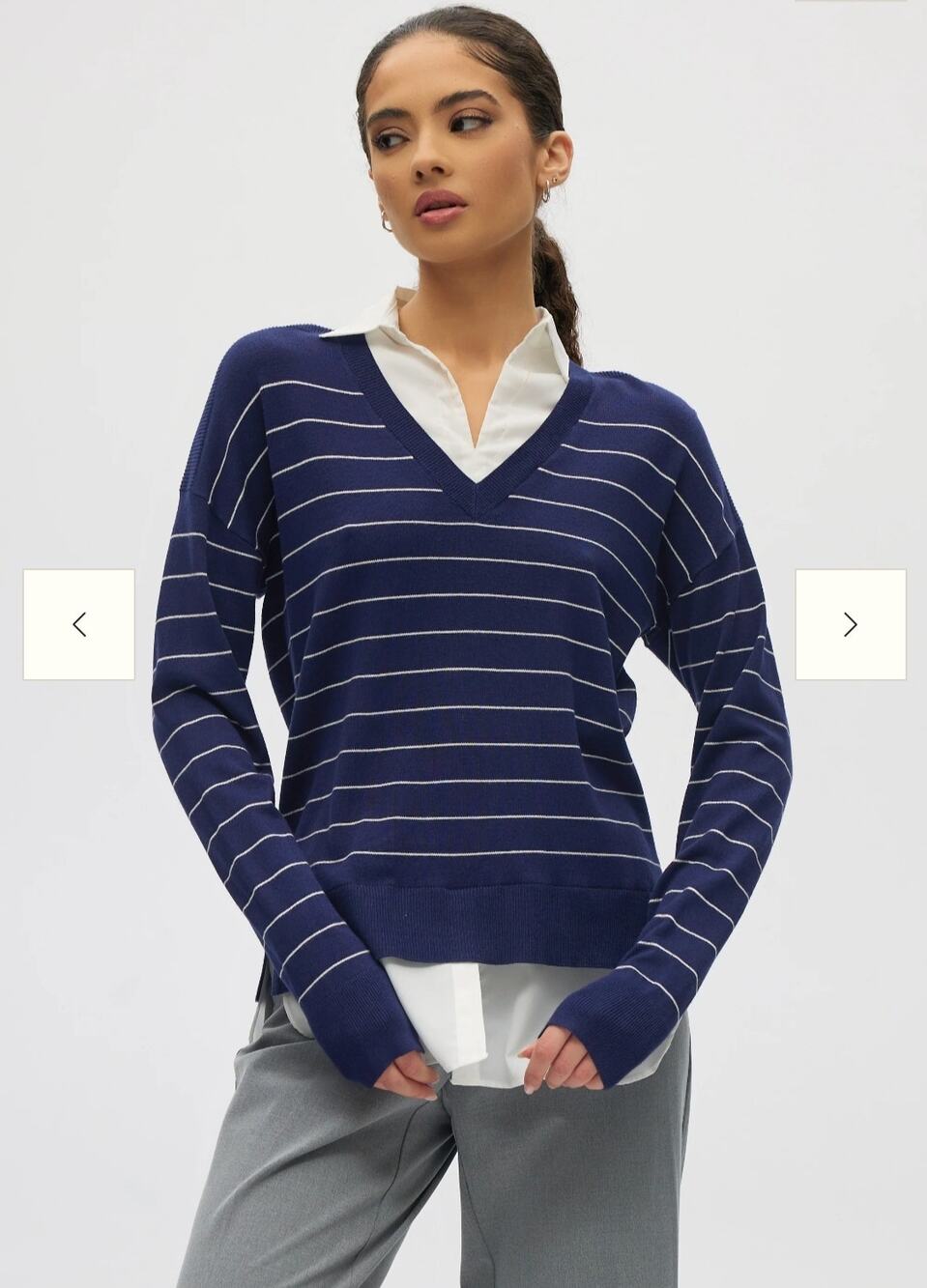NEW Hilary Radley V-Neck Sweater Top Combo in Blue & Off-White Stripes(Size: XL)